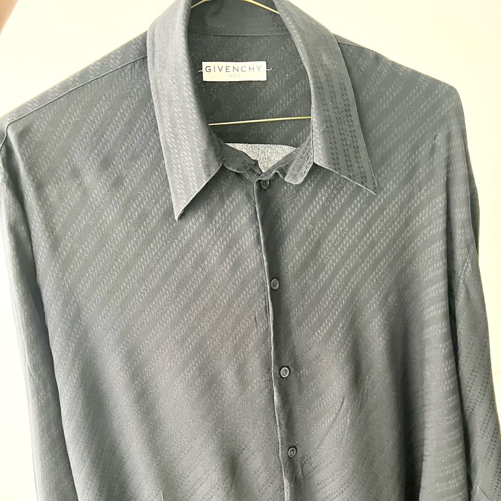 Givenchy Black Silk Stripe Loose Button Down Shirt Long Sleeve Sz Large